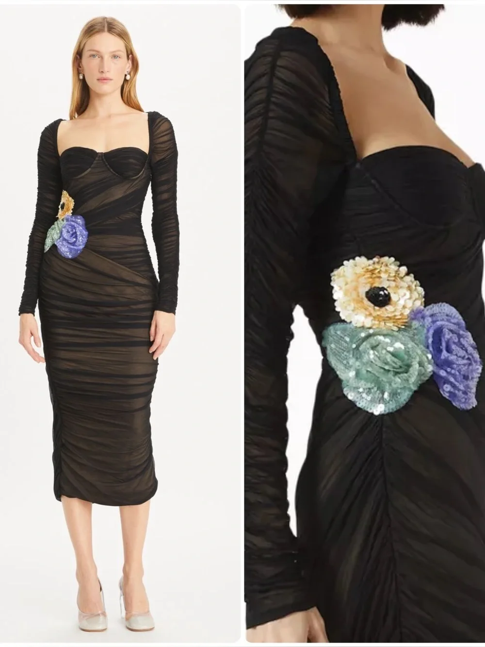 Tory Burch Embellished Viscose Ruched Dress